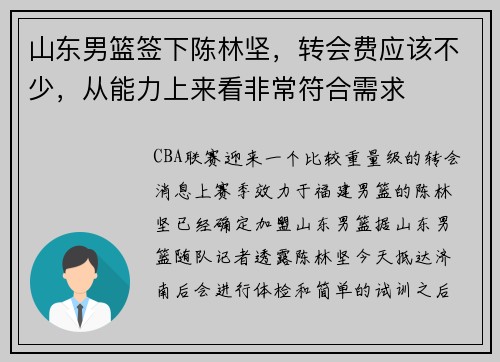 山东男篮签下陈林坚,转会费应该不少,从能力上来看非常符合需求 山东男篮签下陈林坚,转会费应该不少,从能力上来看非常符合需求